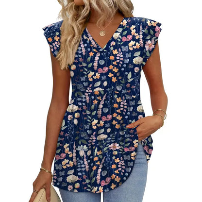 Women's Summer Babydoll Tops – Flowy V-Neck Casual Blouses with Flutter Sleeves