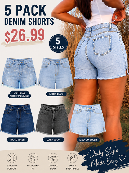 Women's Vintage Y2K High-Waisted Denim Shorts with Side Slit & Frayed Hem