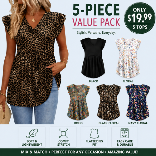 Women's Summer Babydoll Tops – Flowy V-Neck Casual Blouses with Flutter Sleeves
